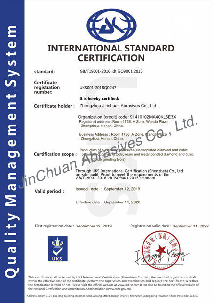 Chiny ZHENGZHOU JINCHUAN ABRASIVES CO., LTD. Certyfikaty
