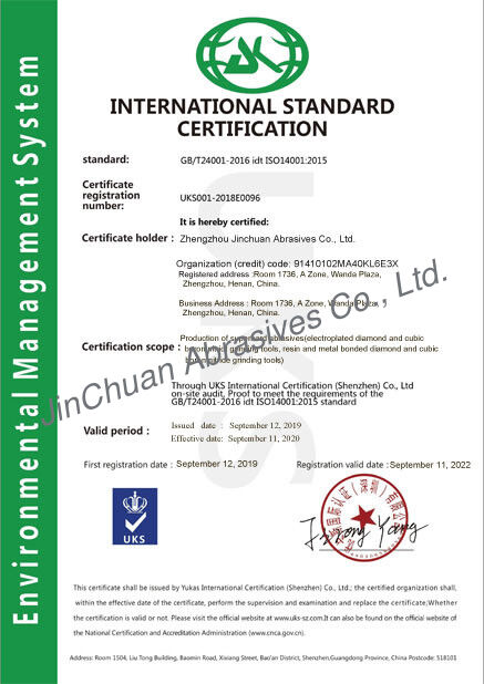 Chiny ZHENGZHOU JINCHUAN ABRASIVES CO., LTD. Certyfikaty